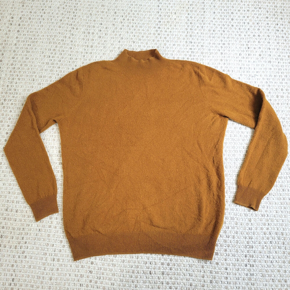 Womens XL 100% Merino Wool Sweater Brown Minimalist Mock Neck